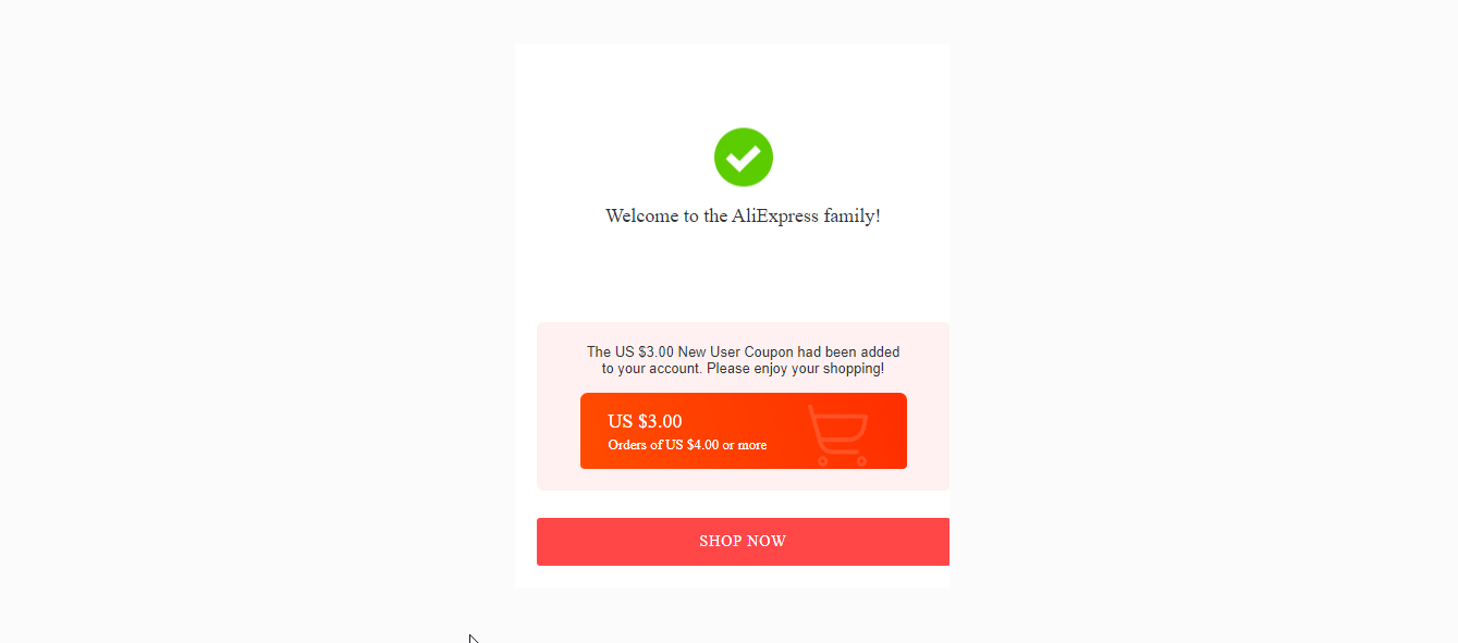 AliExpress new user coupon $3
