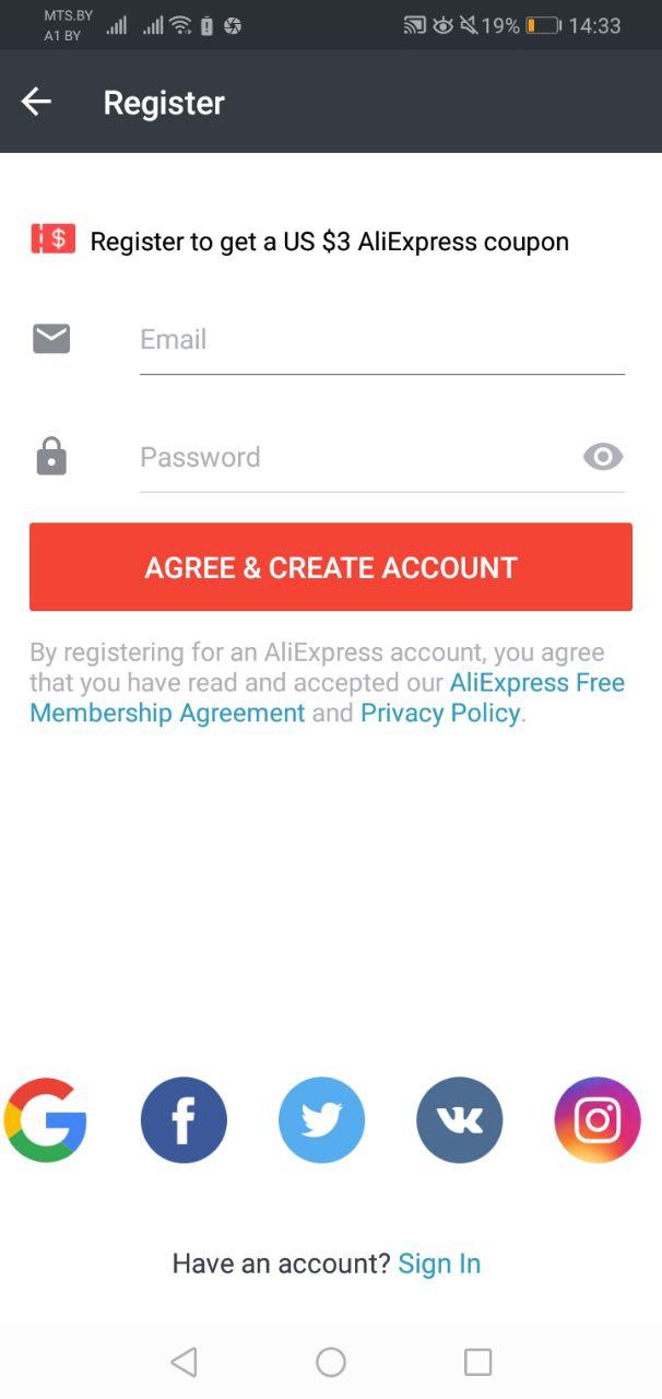 Aliexpress $3 new user coupon in mobile app